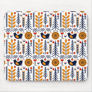 Tapis De Souris Motif d'art populaire d'oiseau d'automne