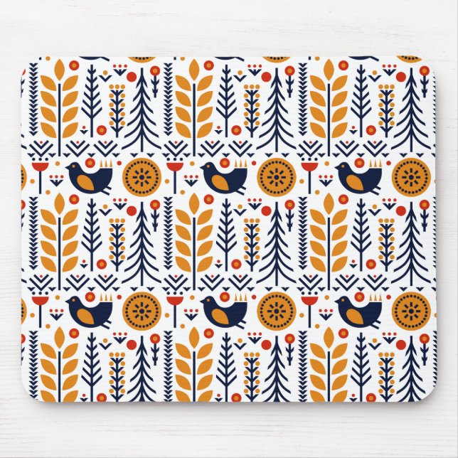 Tapis De Souris Motif d'art populaire d'oiseau d'automne (Devant)