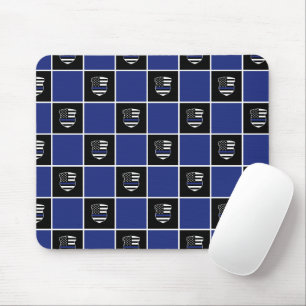 Tapis De Souris Motif de badge de ligne mince bleue d'agent de pol