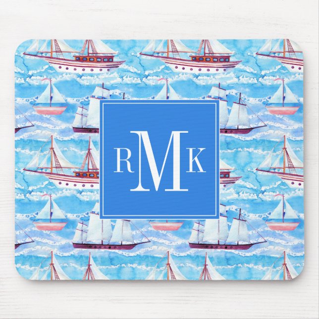 Tapis De Souris Motif de bateaux de navigation d'aquarelle (Devant)