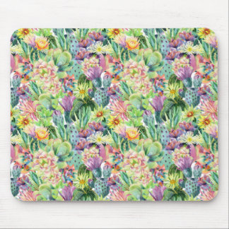 Tapis De Souris Motif de cactus d'aquarelle en fleurs exotiques