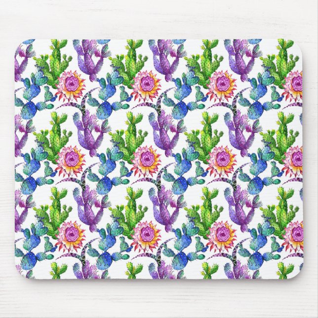 Tapis De Souris Motif de cactus de fleur sauvage d'aquarelle (Devant)