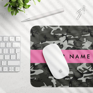 Tapis De Souris Motif de camouflage gris, Votre nom, Personnaliser