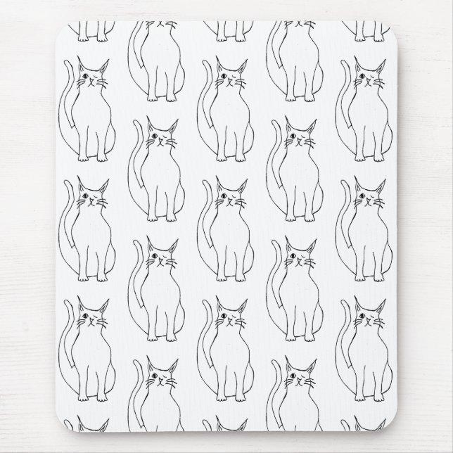 Tapis De Souris Motif de caricature blanc noir chat mignon (Devant)