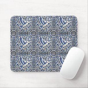 Tapis De Souris Motif de carreaux bleus sans couture d'oiseaux et 