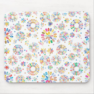 Tapis De Souris Motif de cercles de fleurs colorées sur fond blanc