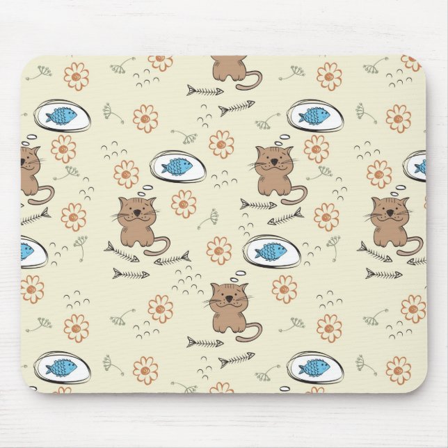 Tapis De Souris motif de chat et de poissons (Devant)