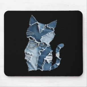 Tapis De Souris Motif de chat mignon patchwork en jean pour amoure