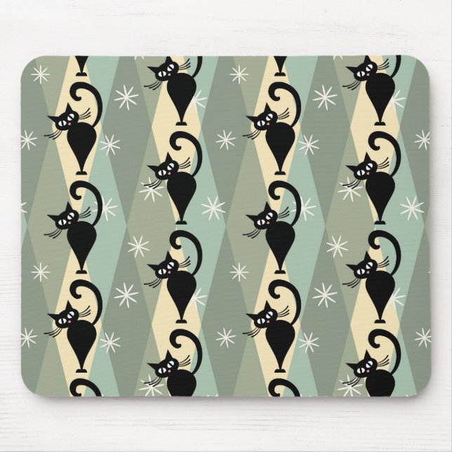 Tapis De Souris Motif de chat noir du milieu du siècle (Devant)