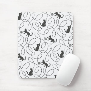 Tapis De Souris Motif de chat noir joueur et boule de fil