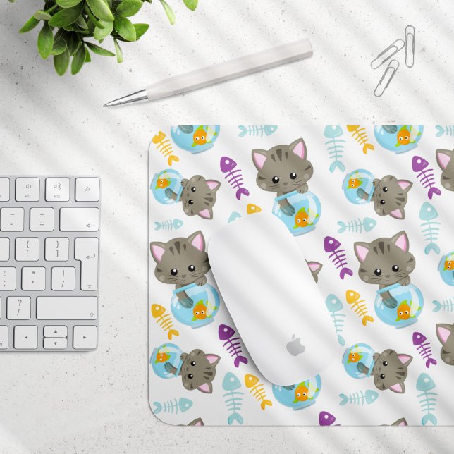 Tapis De Souris Motif De Chats, Chats Mignons, Chatons, Poisson (Créateur téléchargé)