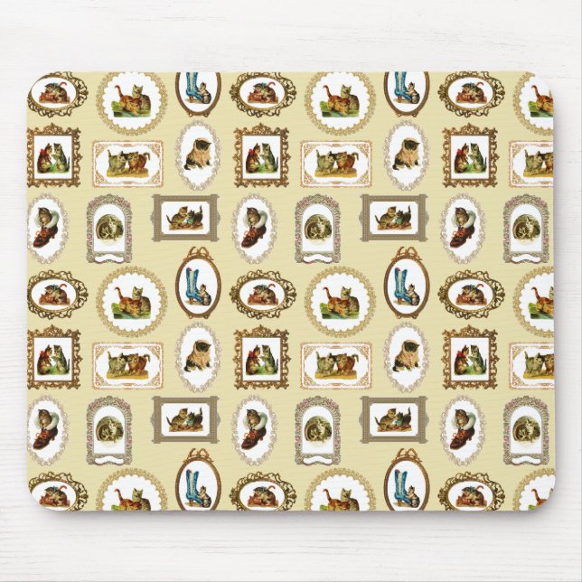 Tapis De Souris Motif de chats encadrés Vintages (Devant)