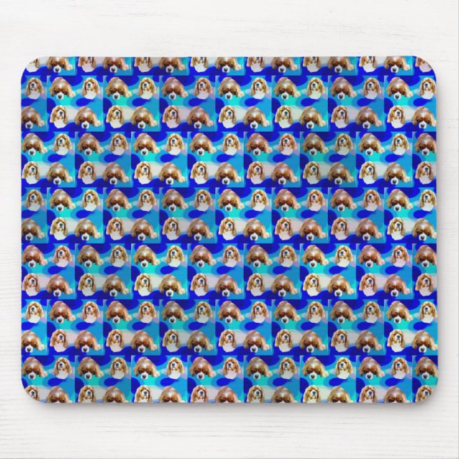 Tapis De Souris Motif de chien Cavalier abstrait bleu, (Devant)