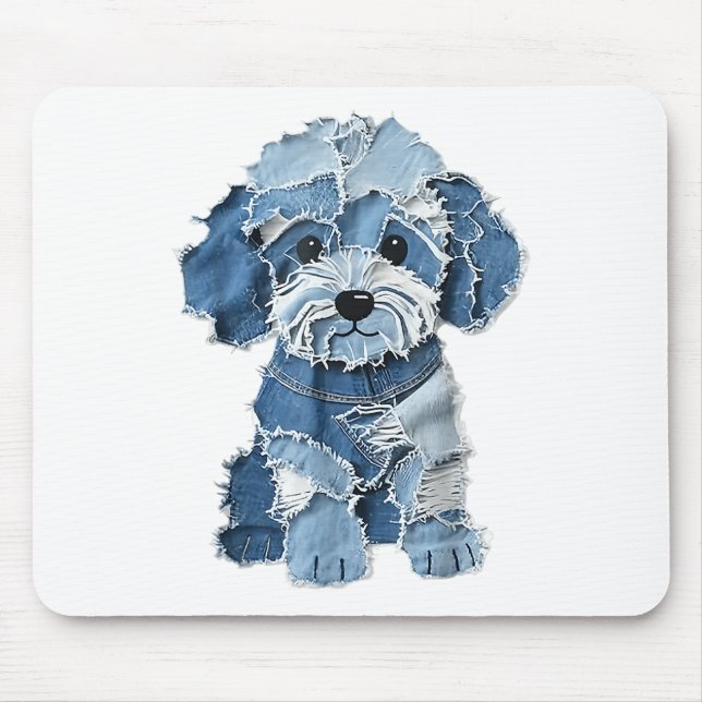 Tapis De Souris Motif de chien Denim Patchwork Art (Devant)