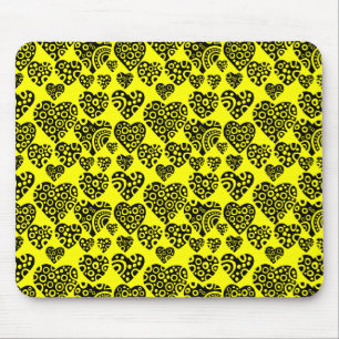 Tapis De Souris Motif de coeur - Noir sur Jaune