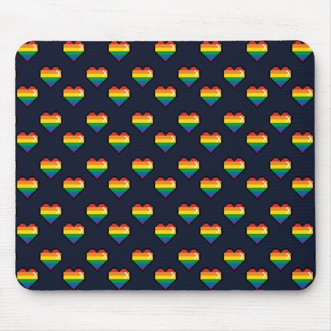 Tapis De Souris Motif de coeur Rainbow 8 bits (Devant)