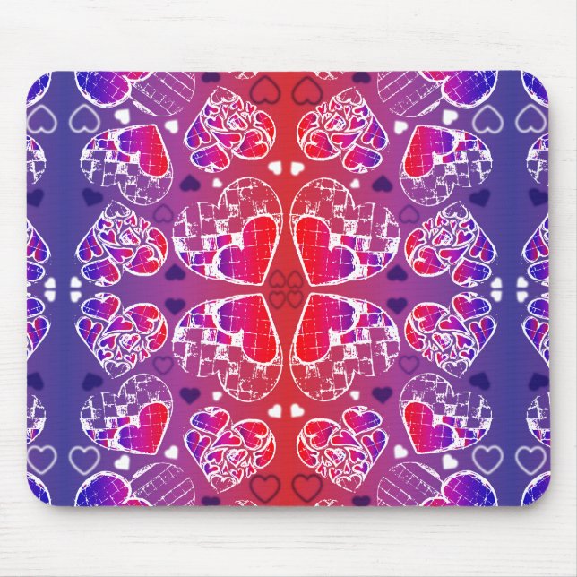 Tapis De Souris Motif de coeur romantique violet et rouge Whimsica (Devant)