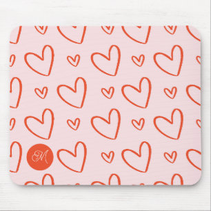 Tapis De Souris Motif de coeur rose et rouge - monogramme préppie