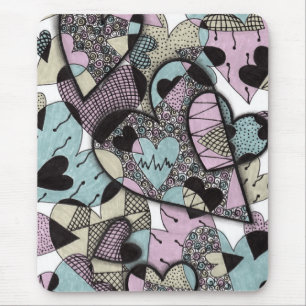 Tapis De Souris Motif de cœurs doodle Zentangle pastel fantaisiste
