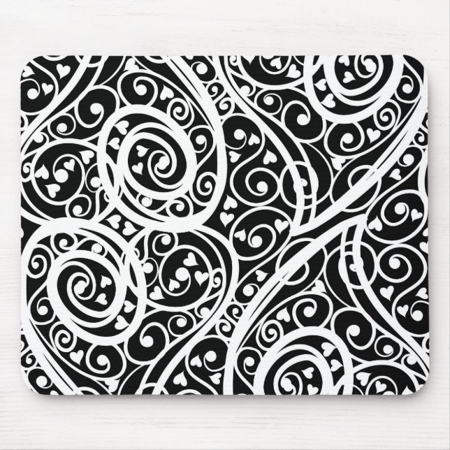 Tapis De Souris Motif de cœurs noirs et blancs mignons (Devant)