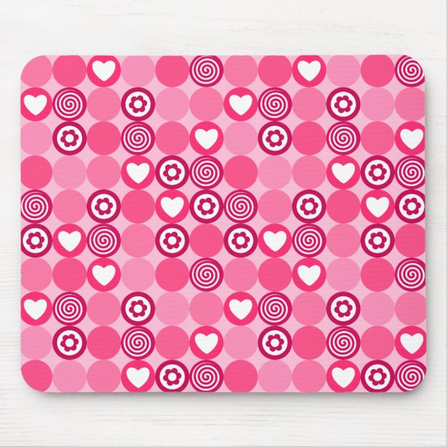 Tapis De Souris Motif de cœurs roses et de points de fleurs pour l (Devant)