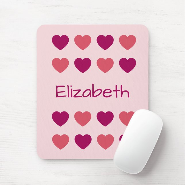 Tapis De Souris Motif de coeurs roses mignons Nom (Avec souris)