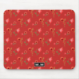 Tapis De Souris Motif de coquelicots rouges jolis monogramme