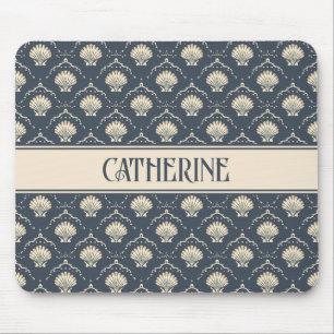 Tapis De Souris Motif de coquillages bleu profond et crème Personn