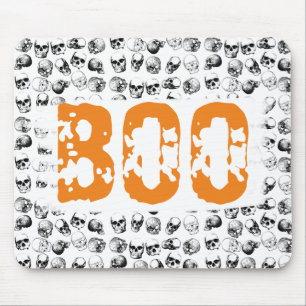 Tapis De Souris Motif de crâne Éffrayant Orange Boo Halloween