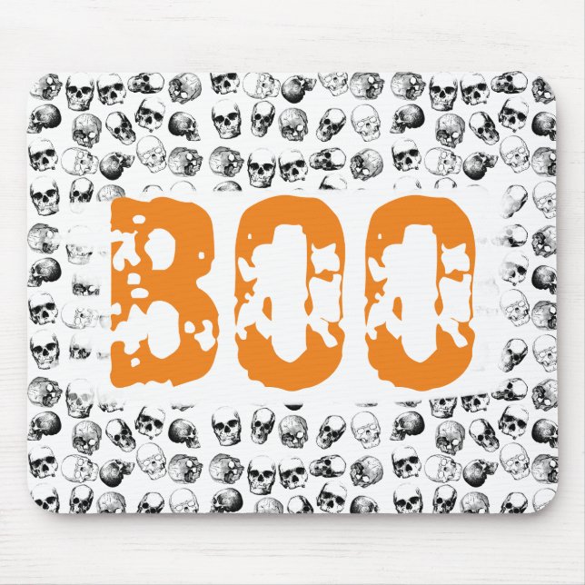 Tapis De Souris Motif de crâne Éffrayant Orange Boo Halloween (Devant)