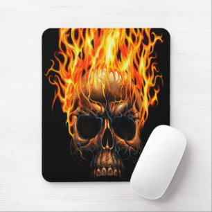 Tapis De Souris Motif de crâne gothique avec flammes jaunes orange