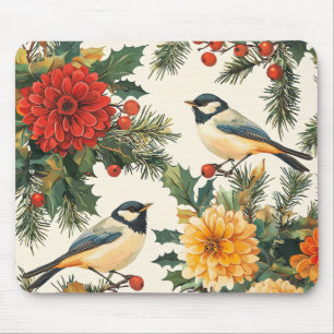 Tapis De Souris Motif de crème de Noël de mésange de dahlia cramoi