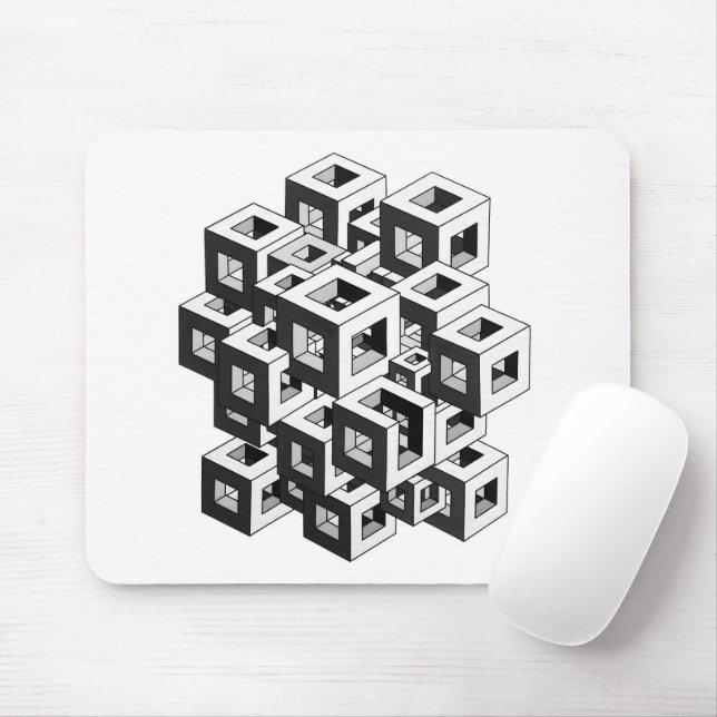 Tapis De Souris Motif de cube isométrique d'illusion d'optique gra (Avec souris)
