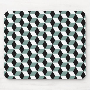 Tapis De Souris motif de cubes 3D en noir et blanc Aqua Blue
