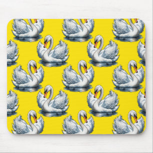 Tapis De Souris Motif de cygnes sur fond jaune