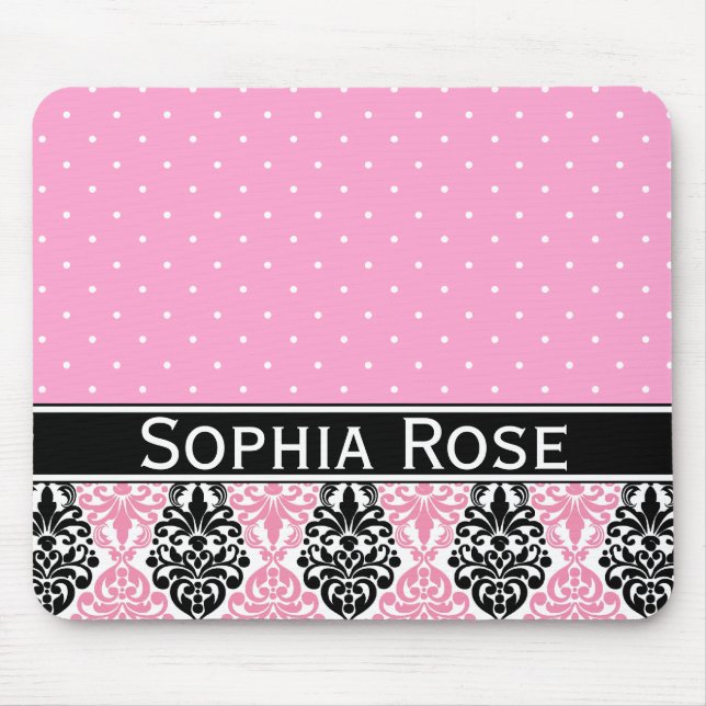 Tapis De Souris Motif de Damas Polka Dot tendance avec nom (Devant)