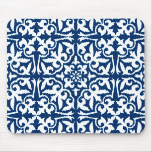 Tapis De Souris Motif de damassé d'Ikat - bleu et blanc de cobalt