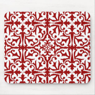 Tapis De Souris Motif de damassé d'Ikat - rouge foncé et blanc