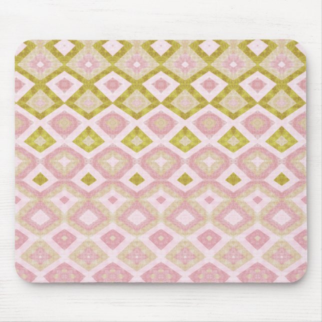 Tapis De Souris Motif de diamant géométrique en rose et vert olive (Devant)
