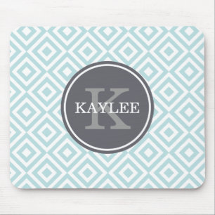 Tapis De Souris Motif de diamants géométrique Monogrammé Bleu bébé