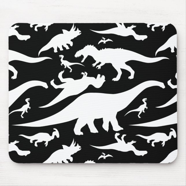 Tapis De Souris Motif de dinosaures noir et blanc (Devant)