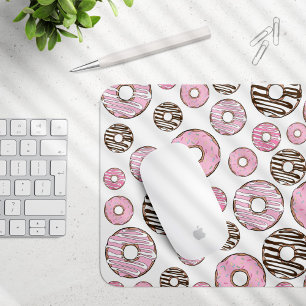 Tapis De Souris Motif De Donuts, Donuts Roses, Donuts Blancs