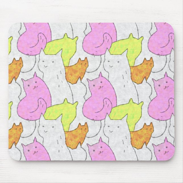 Tapis De Souris Motif de doodle de chats à l'aquarelle mignon (Devant)