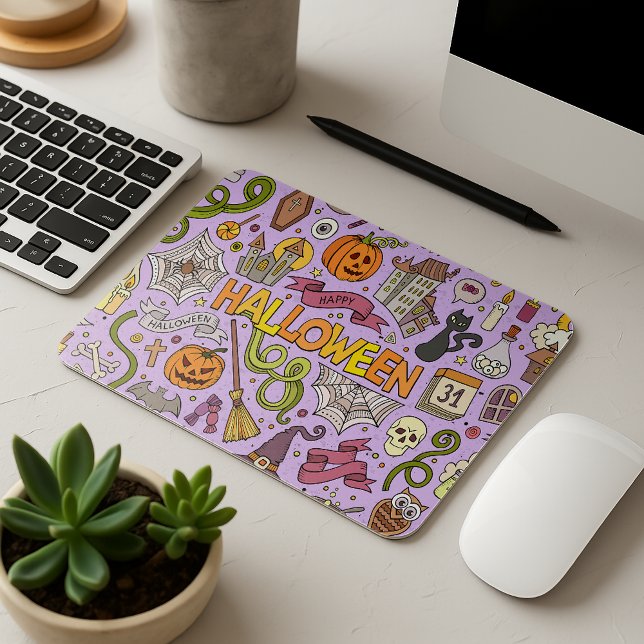 Tapis De Souris Motif de doodle d'Halloween mignon (Créateur téléchargé)