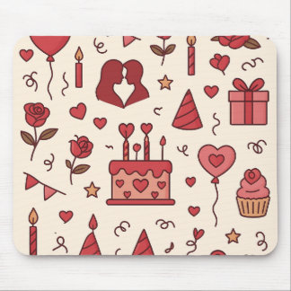 Tapis De Souris Motif de doodle pour célébration romantique