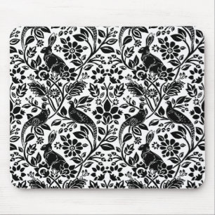Tapis De Souris Motif de faisan et lièvre, blanc et noir