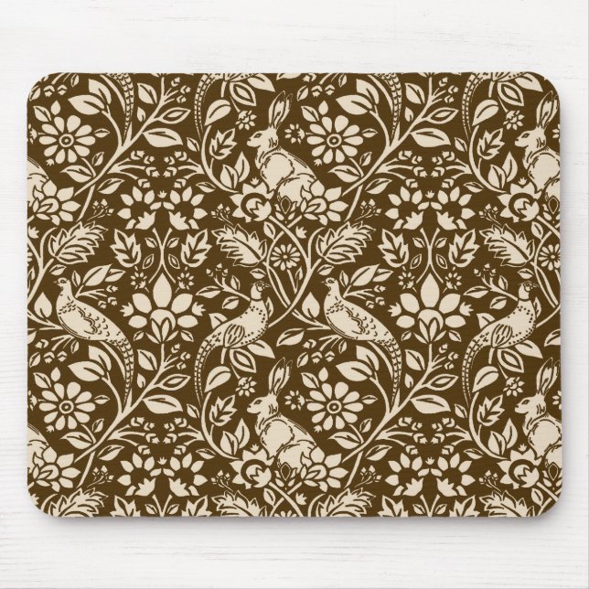 Tapis De Souris Motif de faisan et lièvre, Brown et beige (Devant)