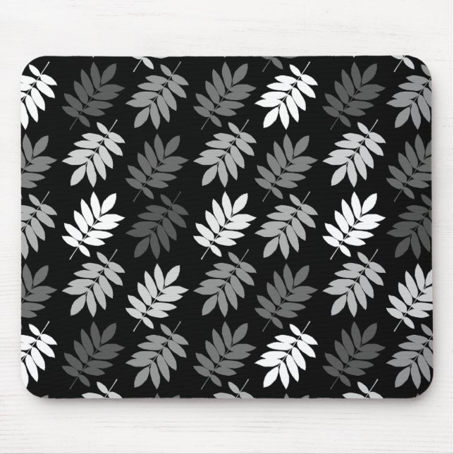 Tapis De Souris Motif de feuille aînée noir blanc gris (Devant)