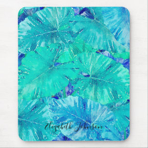 Tapis De Souris Motif de feuille bleue tropicale