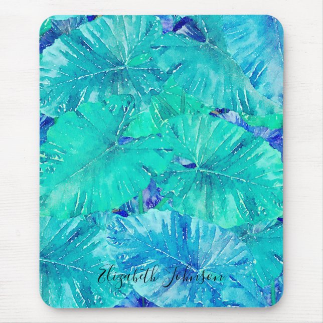 Tapis De Souris Motif de feuille bleue tropicale (Devant)